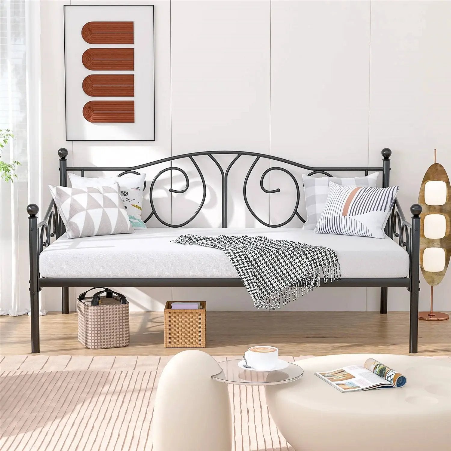Twin size Victorian Black Metal Daybed Frame - 350 lbs. Weight Capacity by HomePacific