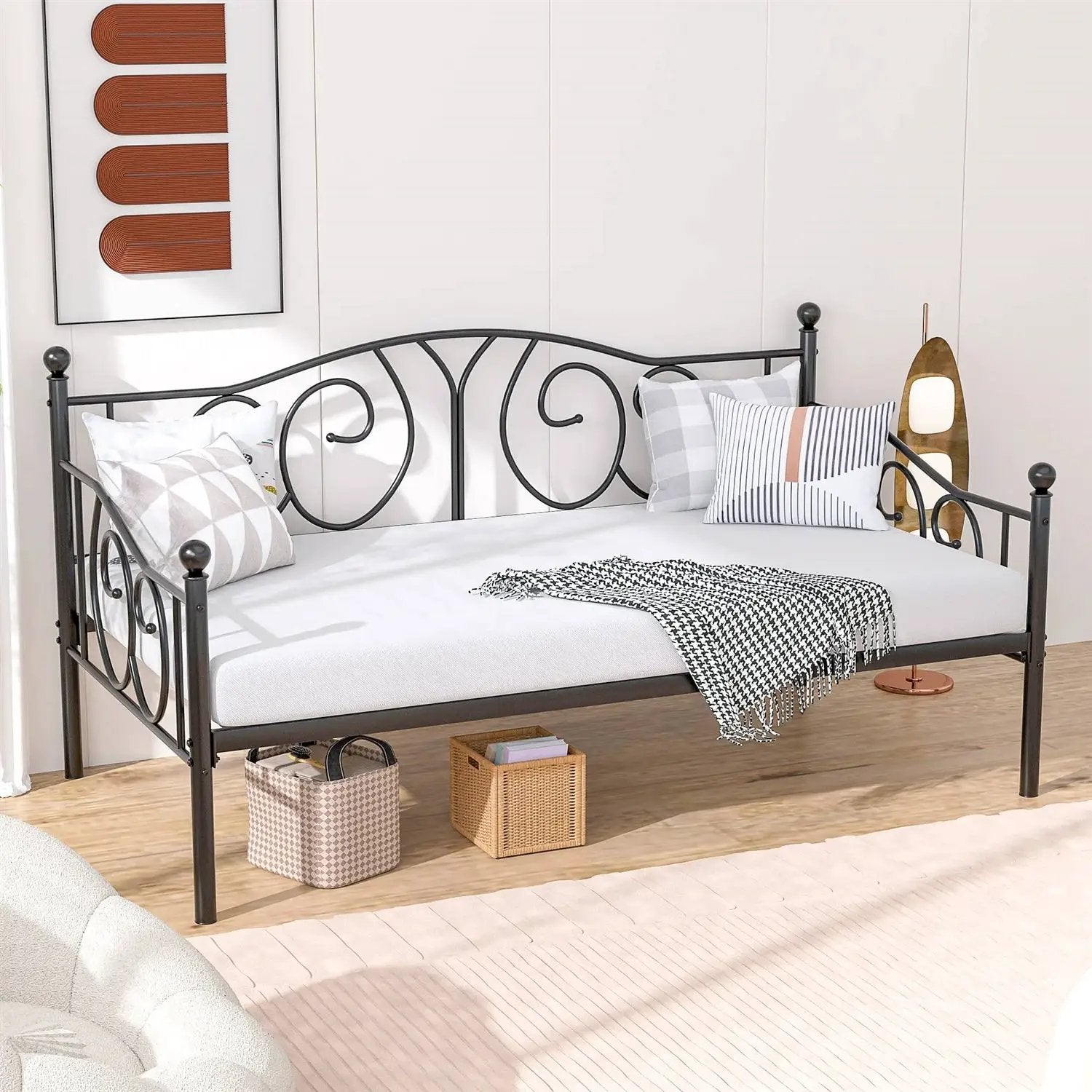 Twin size Victorian Black Metal Daybed Frame - 350 lbs. Weight Capacity by HomePacific