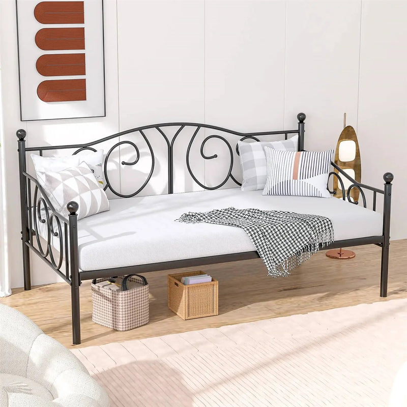 Twin size Victorian Black Metal Daybed Frame - 350 lbs. Weight Capacity by HomePacific