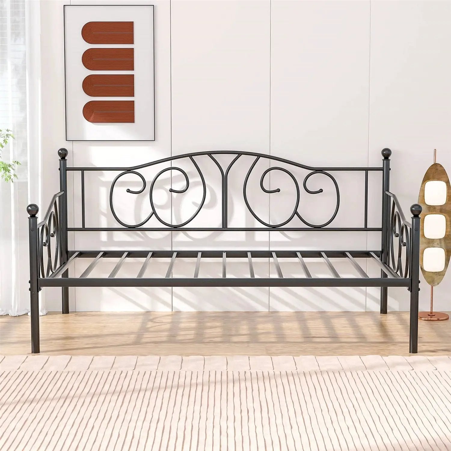 Twin size Victorian Black Metal Daybed Frame - 350 lbs. Weight Capacity by HomePacific