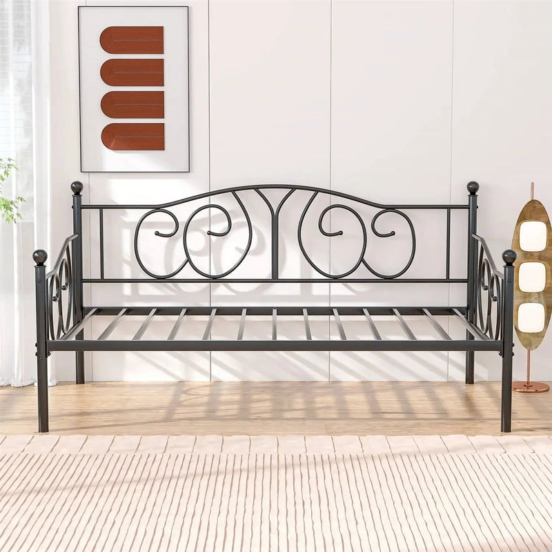 Twin size Victorian Black Metal Daybed Frame - 350 lbs. Weight Capacity by HomePacific