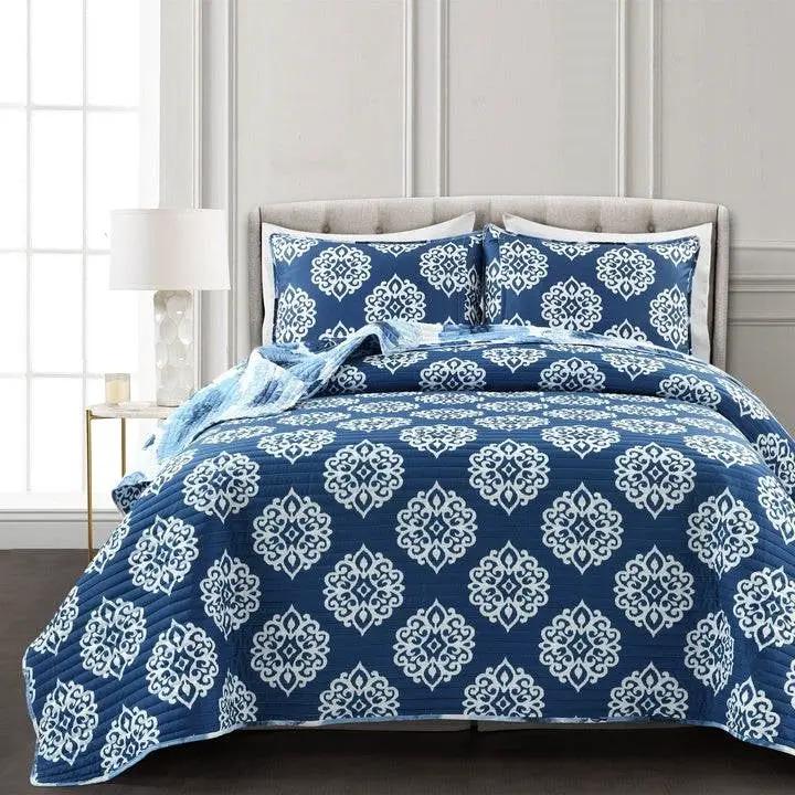 Full/Queen Blue Flowers Lightweight Polyester Microfiber Quilt Set by HomePacific
