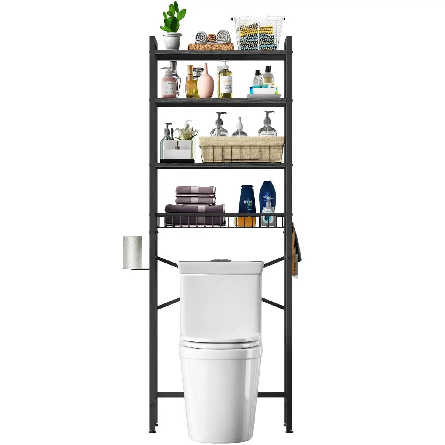 Black Over the Toilet Storage Freestanding Industrial Metal Wood Shelving Unit by HomePacific