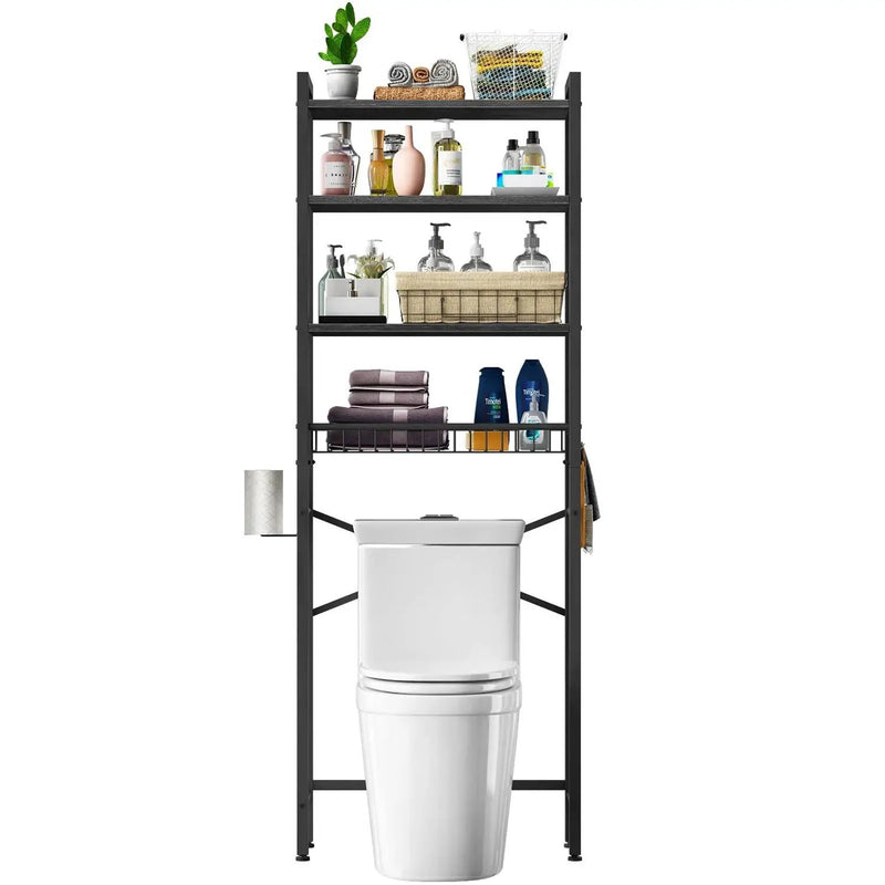 Black Over the Toilet Storage Freestanding Industrial Metal Wood Shelving Unit by HomePacific
