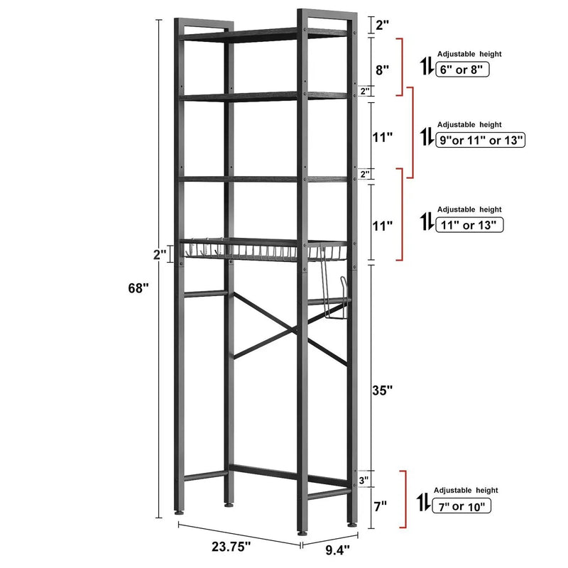 Black Over the Toilet Storage Freestanding Industrial Metal Wood Shelving Unit by HomePacific
