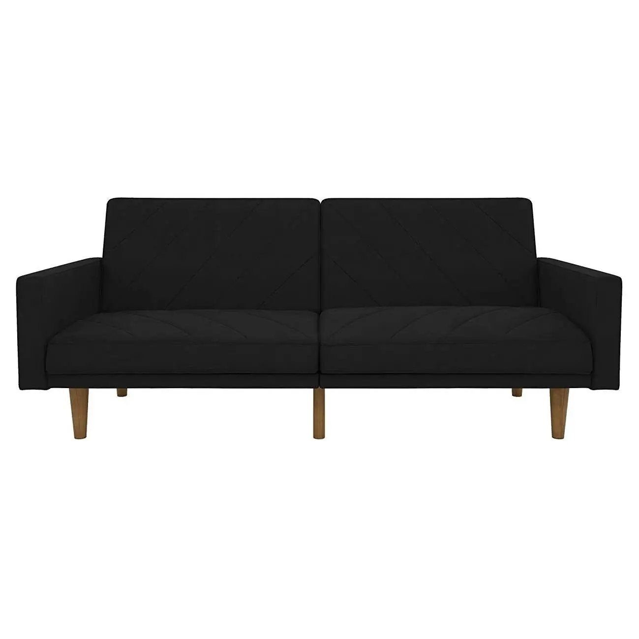 Black Mid-Century Modern Linen Upholstered Sofa Bed with Classic Wood Legs by HomePacific