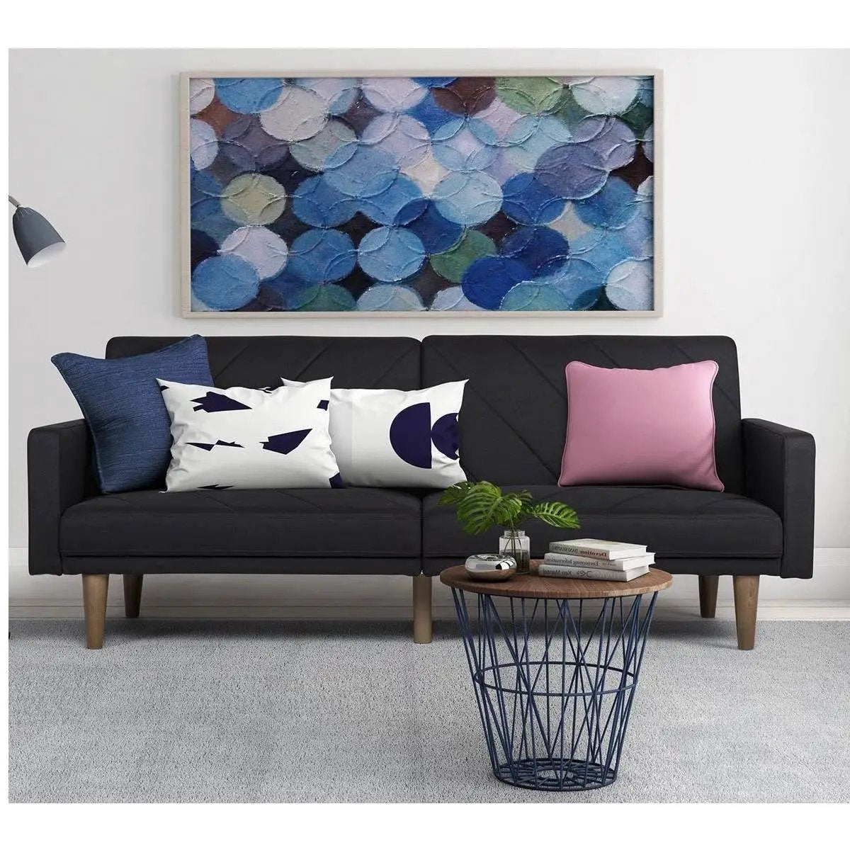 Black Mid-Century Modern Linen Upholstered Sofa Bed with Classic Wood Legs by HomePacific