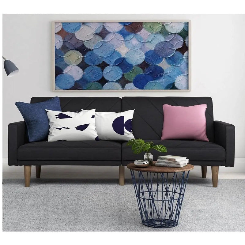 Black Mid-Century Modern Linen Upholstered Sofa Bed with Classic Wood Legs by HomePacific