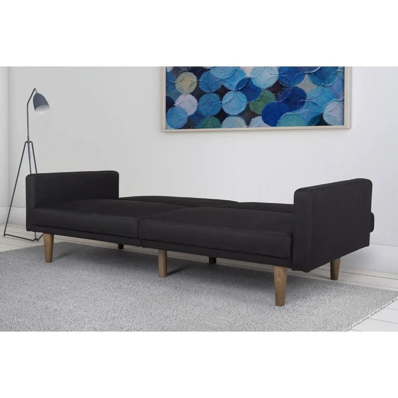 Black Mid-Century Modern Linen Upholstered Sofa Bed with Classic Wood Legs by HomePacific
