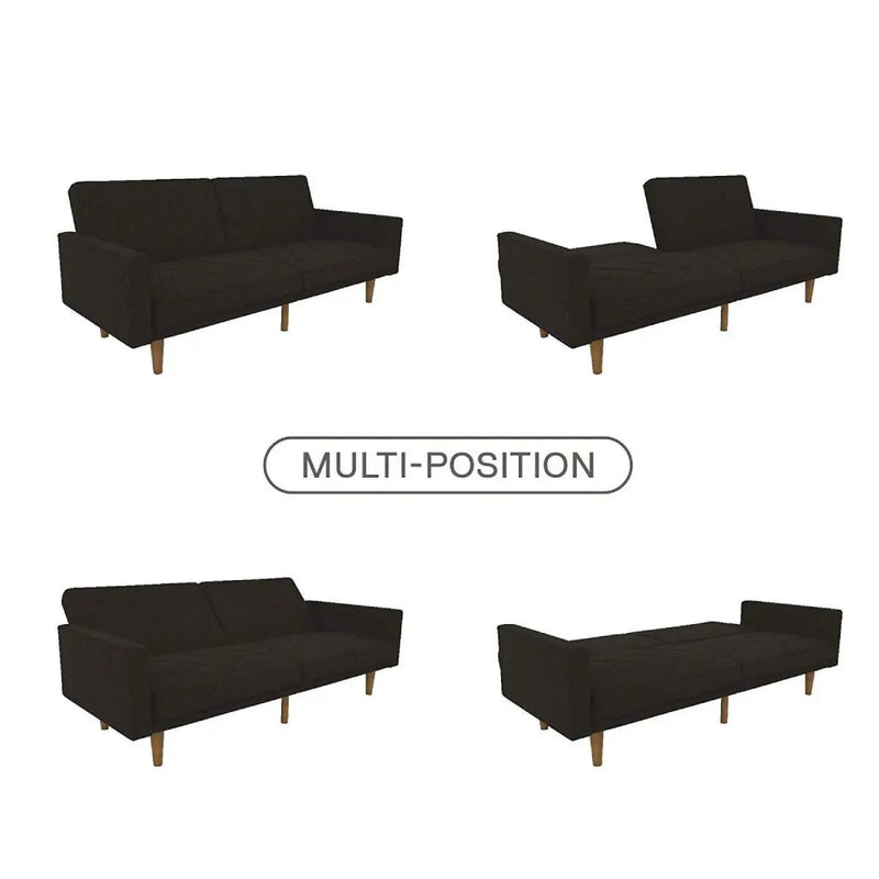 Black Mid-Century Modern Linen Upholstered Sofa Bed with Classic Wood Legs by HomePacific