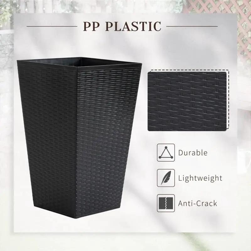 Set of 3 - Black Faux Rattan Plastic Tall Large Flower Pots by HomePacific