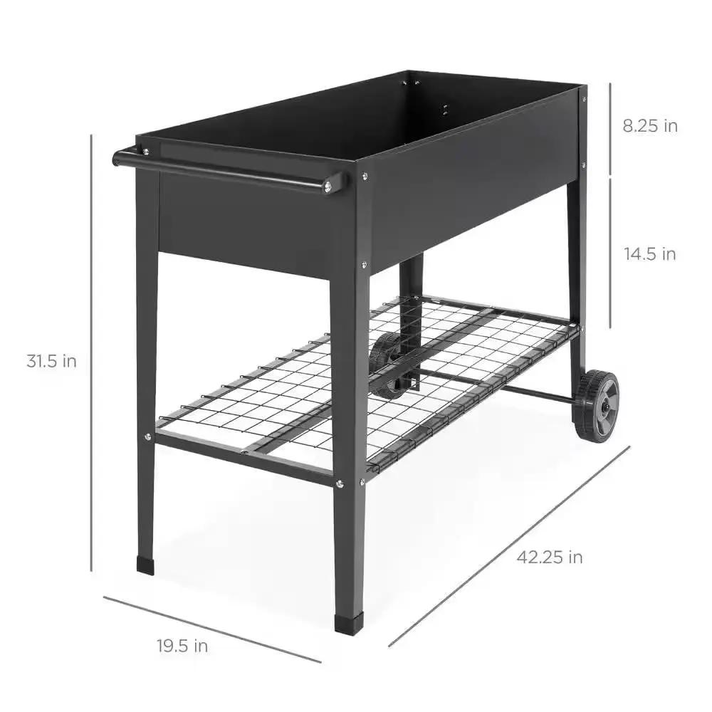 Black Metal Raised Garden Bed Planter Cart on Wheels 37-inch x 15-inch by HomePacific