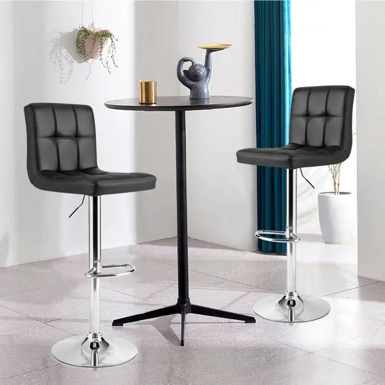 Set of 2 Modern Adjustable Height Bar Stools with Black PU Leather Swivel Seat by HomePacific
