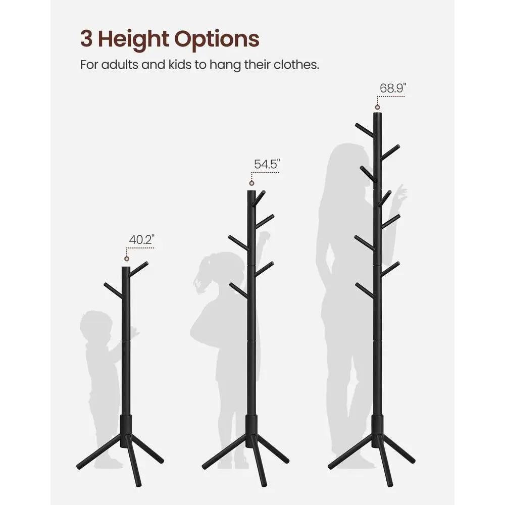 Modern Solid Wood Coat Rack in Black Finish with 8 Hanging Hooks by HomePacific