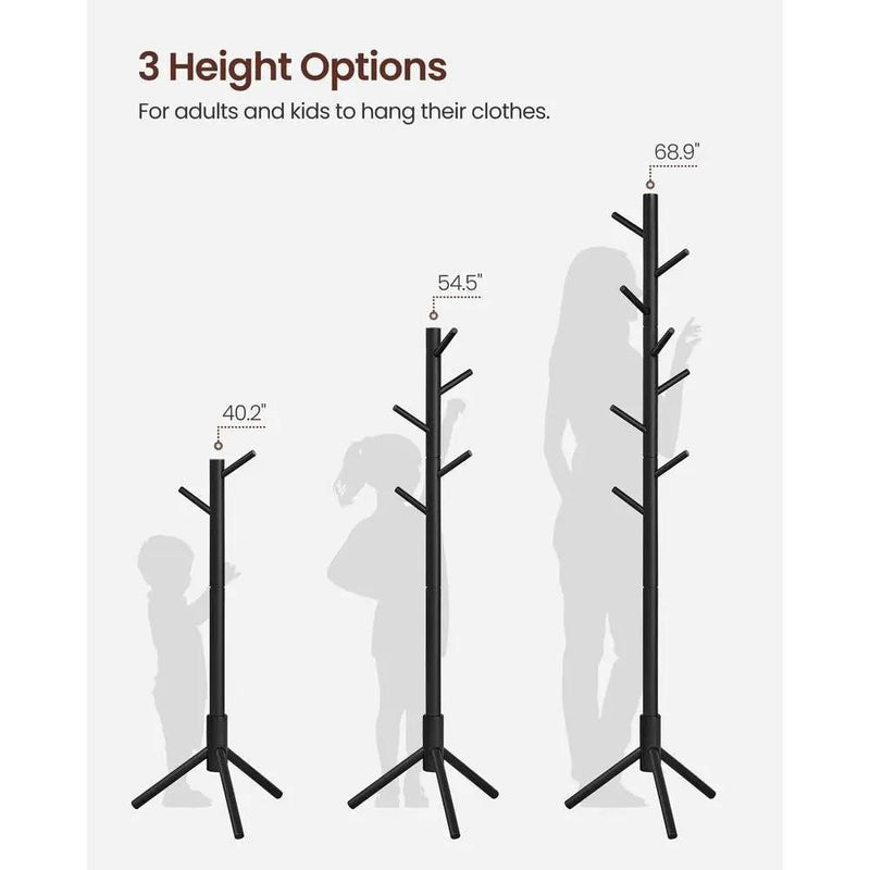 Modern Solid Wood Coat Rack in Black Finish with 8 Hanging Hooks by HomePacific