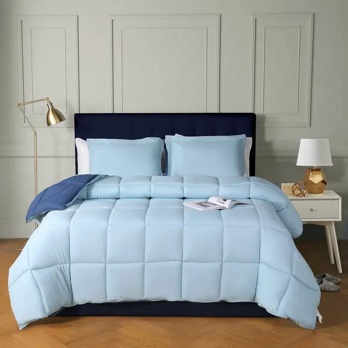 Twin/Twin XL Traditional Microfiber Reversible 3 Piece Comforter Set in Blue/Navy by HomePacific
