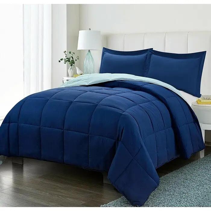 Twin/Twin XL Traditional Microfiber Reversible 3 Piece Comforter Set in Blue/Navy by HomePacific