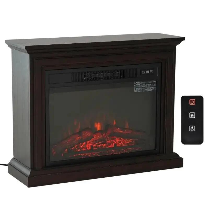 31 inch Dark Brown Electric Fireplace Heater Dimmable Flame Effect and Mantel w/ Remote Control by HomePacific