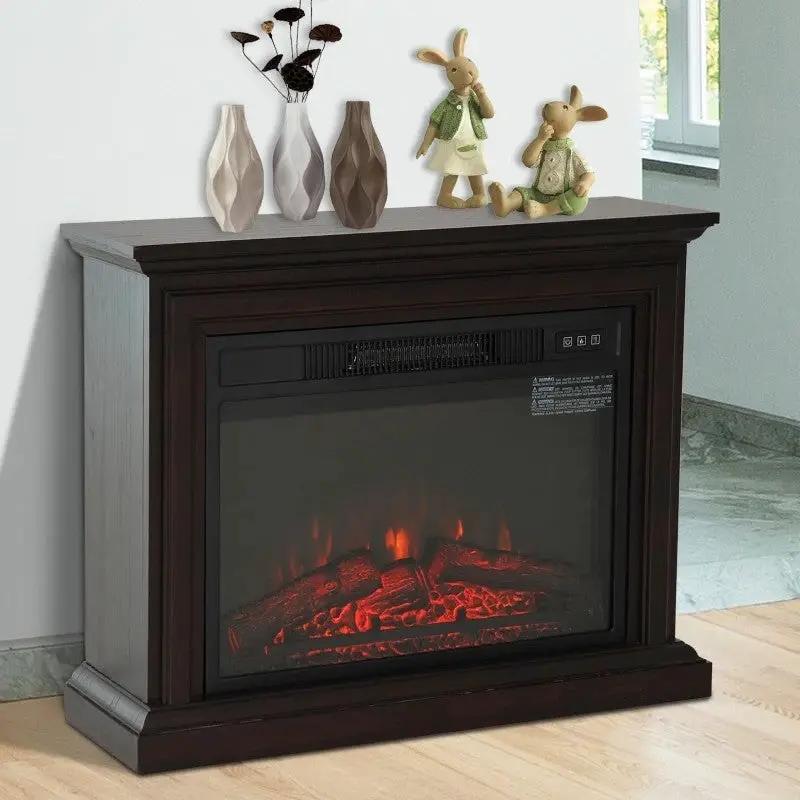 31 inch Dark Brown Electric Fireplace Heater Dimmable Flame Effect and Mantel w/ Remote Control by HomePacific