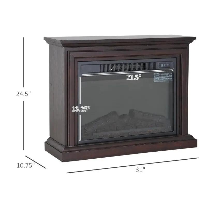 31 inch Dark Brown Electric Fireplace Heater Dimmable Flame Effect and Mantel w/ Remote Control by HomePacific