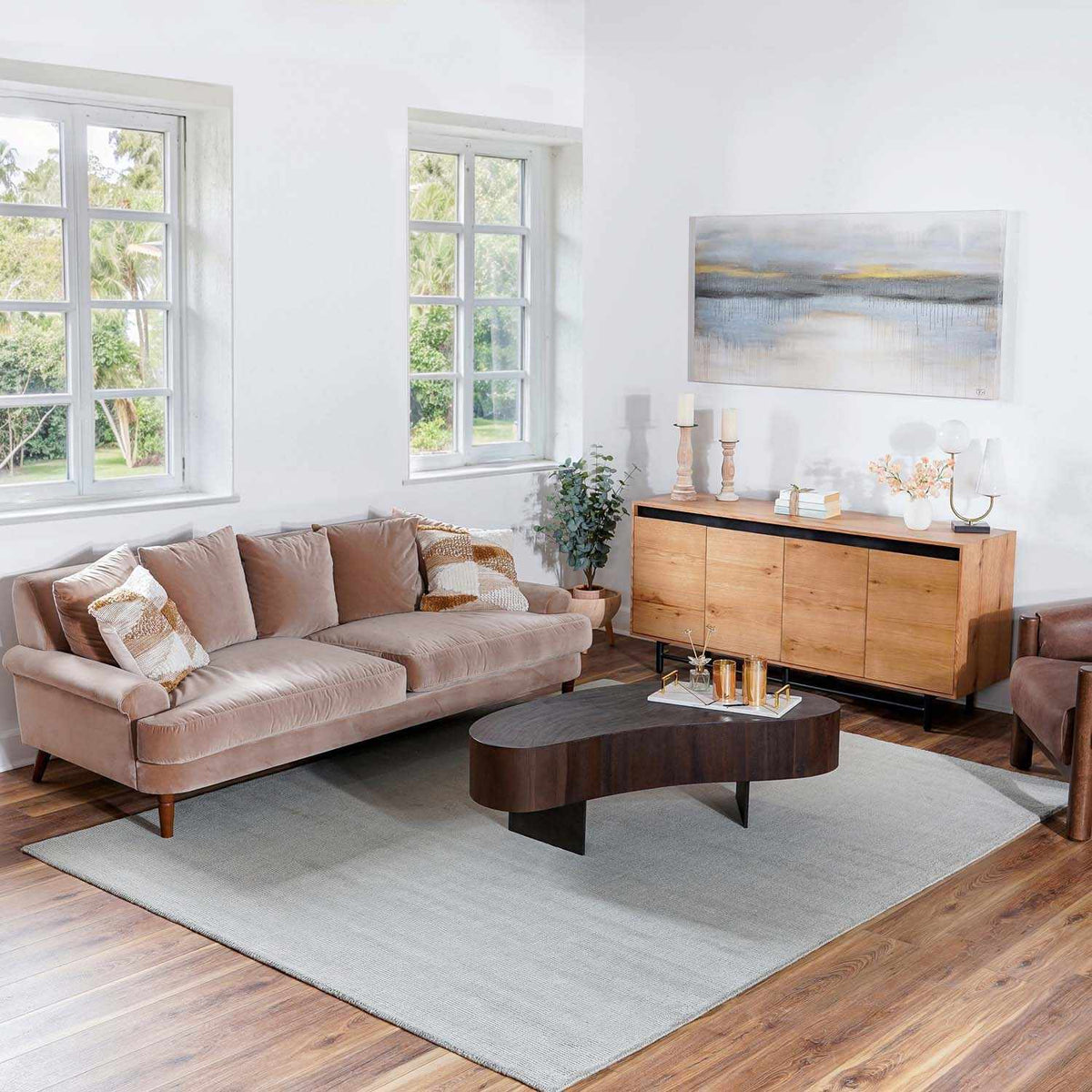 Brockton Solid Light Gray Wool Rug, installed in a room