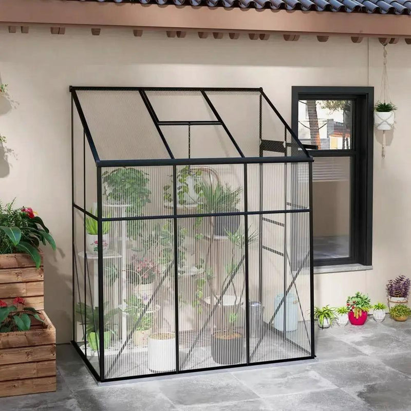 6.3 ft x 4.1 ft Outdoor Polycarbonate Lean-to Greenhouse with Black Metal Frame by HomePacific