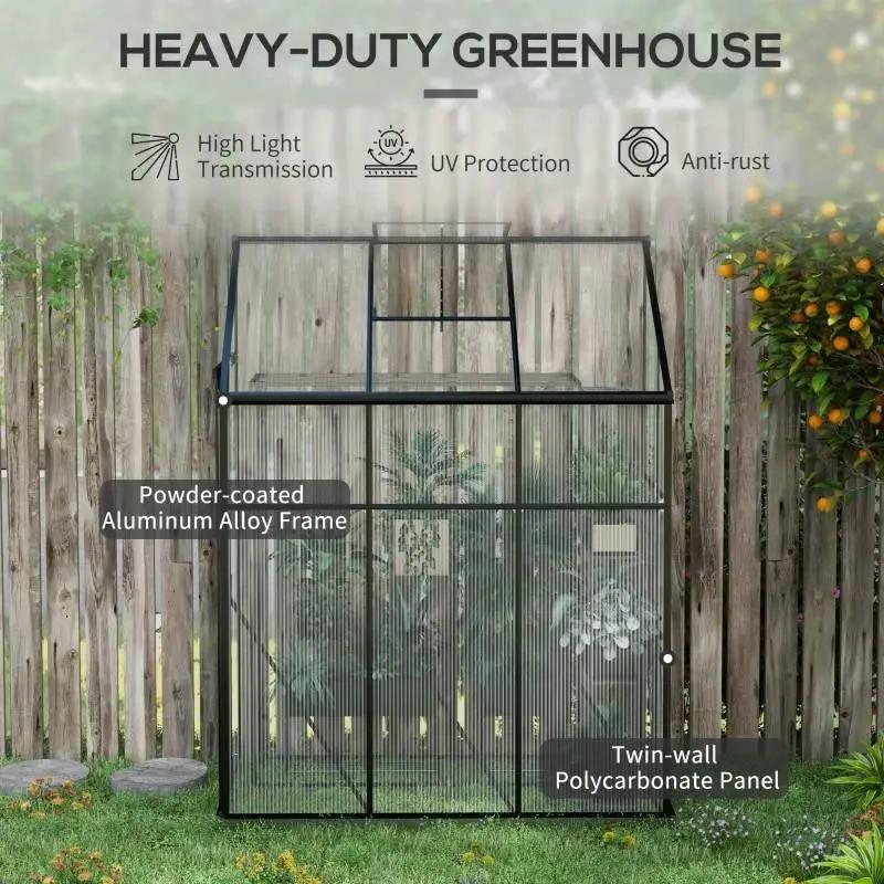 6.3 ft x 4.1 ft Outdoor Polycarbonate Lean-to Greenhouse with Black Metal Frame by HomePacific