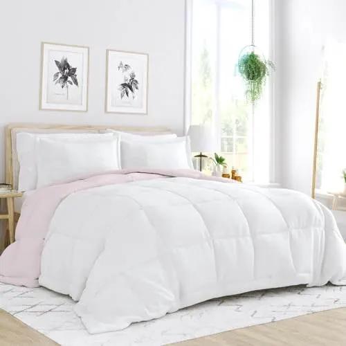 King/Cal King 3-Piece Microfiber Reversible Comforter Set Blush Pink and White by HomePacific