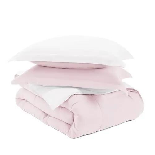 King/Cal King 3-Piece Microfiber Reversible Comforter Set Blush Pink and White by HomePacific