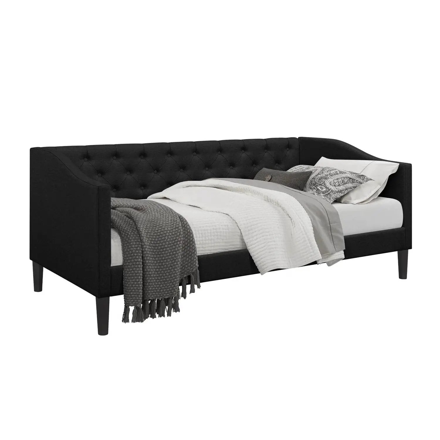 Twin size Modern Black Fabric Upholstered Button-Tufted Daybed by HomePacific