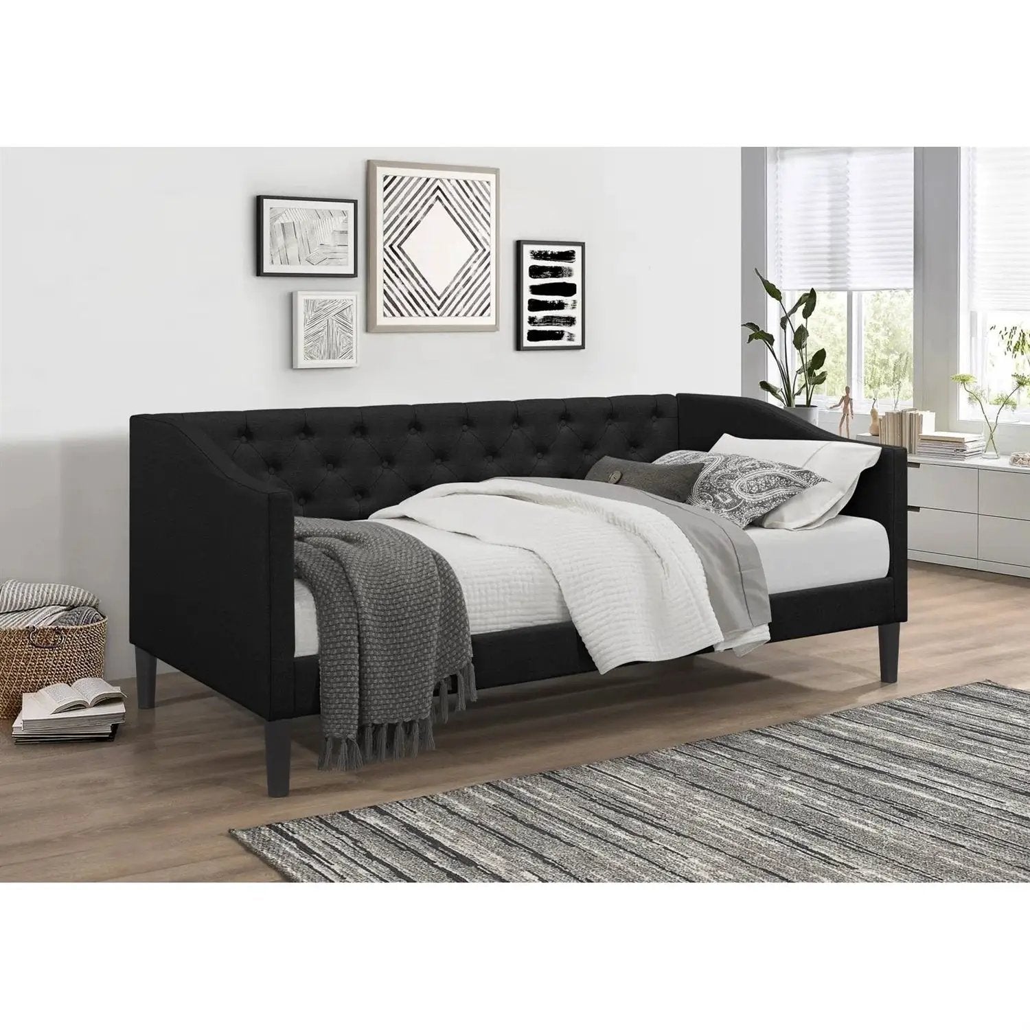 Twin size Modern Black Fabric Upholstered Button-Tufted Daybed by HomePacific