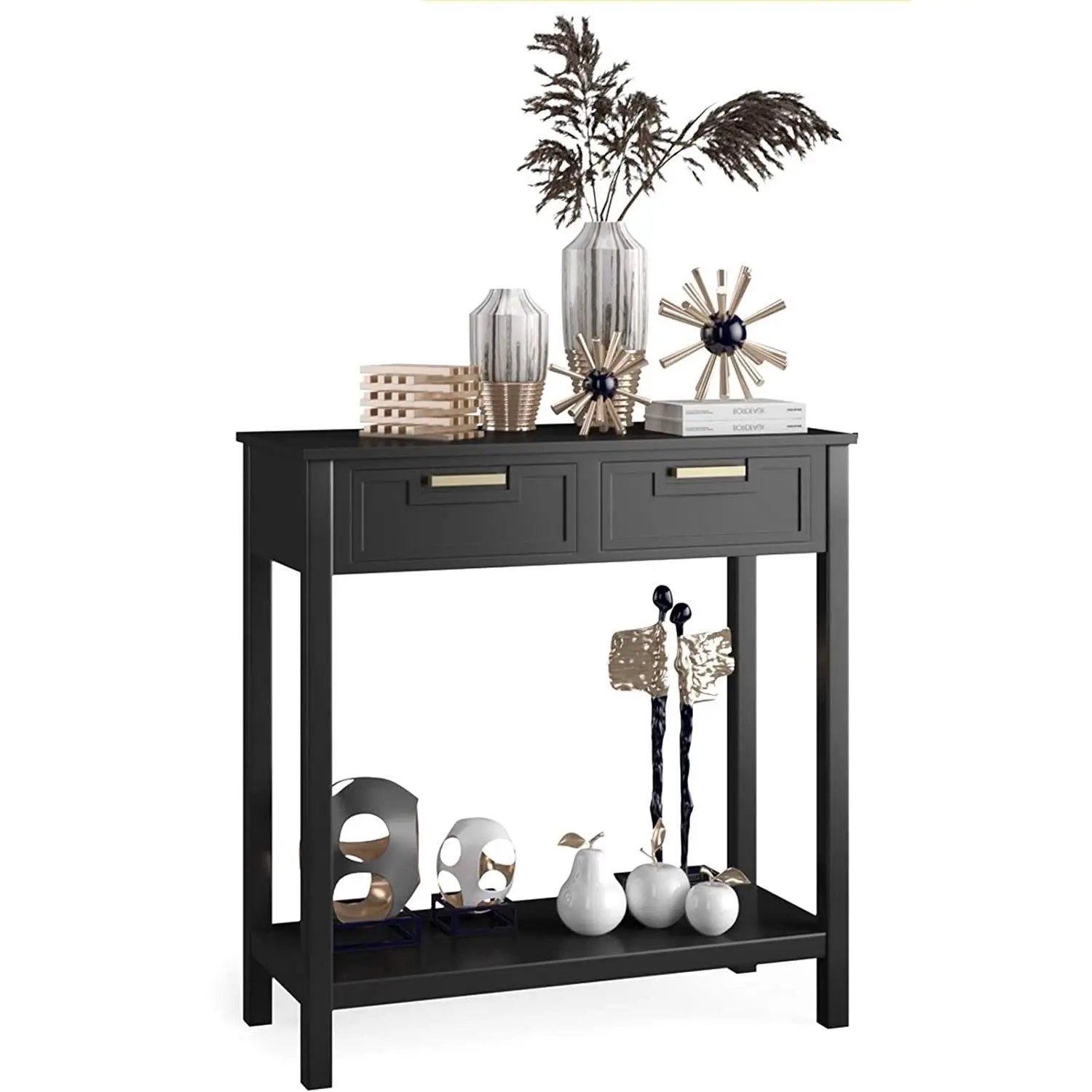 Modern Entryway Accent 2 Drawer Sofa Side Table Black by HomePacific