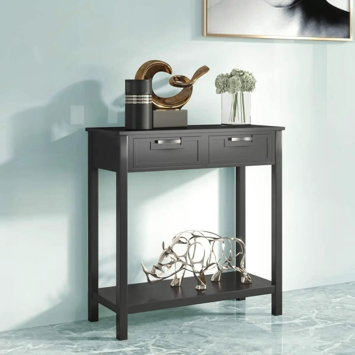 Modern Entryway Accent 2 Drawer Sofa Side Table Black by HomePacific
