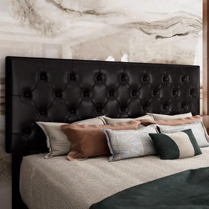Queen Black Faux Leather Upholstered Platform Bed with Button-Tufted Headboard by HomePacific