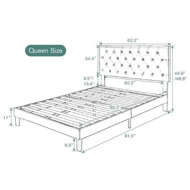 Queen Black Faux Leather Upholstered Platform Bed with Button-Tufted Headboard by HomePacific