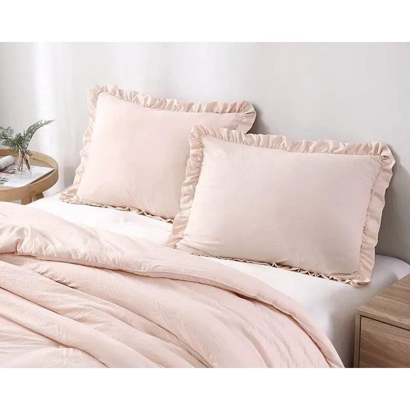 Queen Oversized Pink Ruffled Edge Microfiber Comforter Set by HomePacific