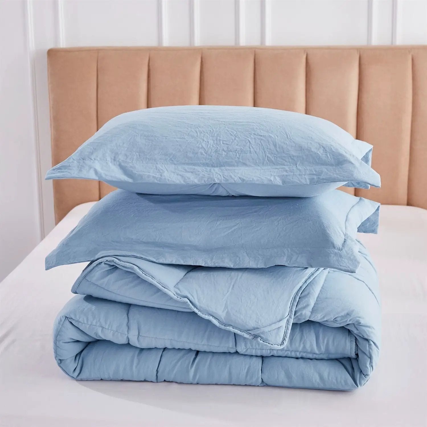 Queen Size Blue 3 Piece Microfiber Reversible Comforter Set by HomePacific