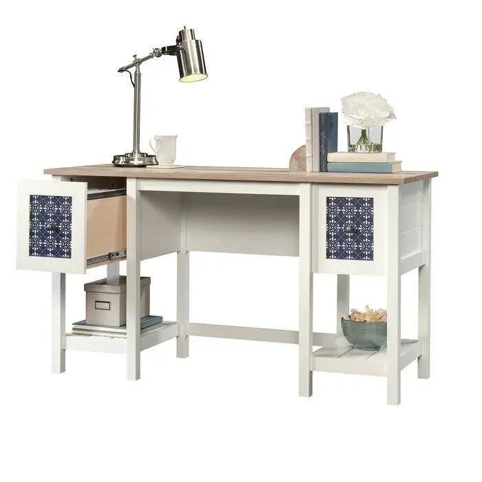 FarmHouse White Blue Oak Top 2 Drawer Office Writing Desk - Made In USA by HomePacific