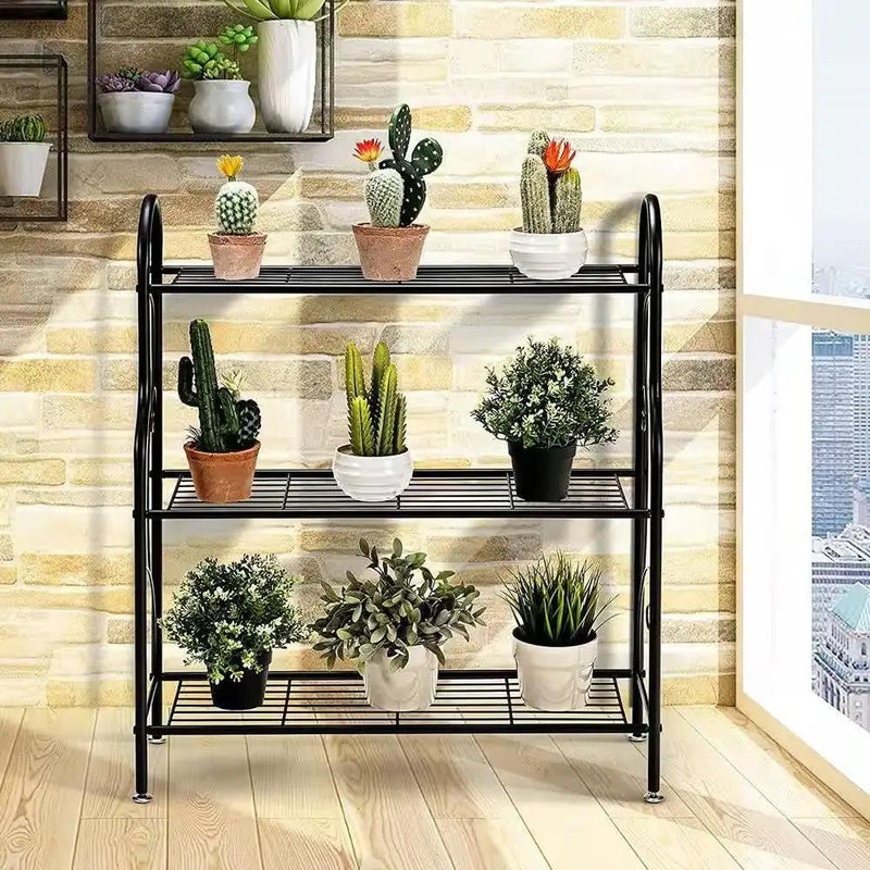 Indoor/Outdoor Black Metal 3-Tier Bookcase Plant Stand Shelving Rack by HomePacific