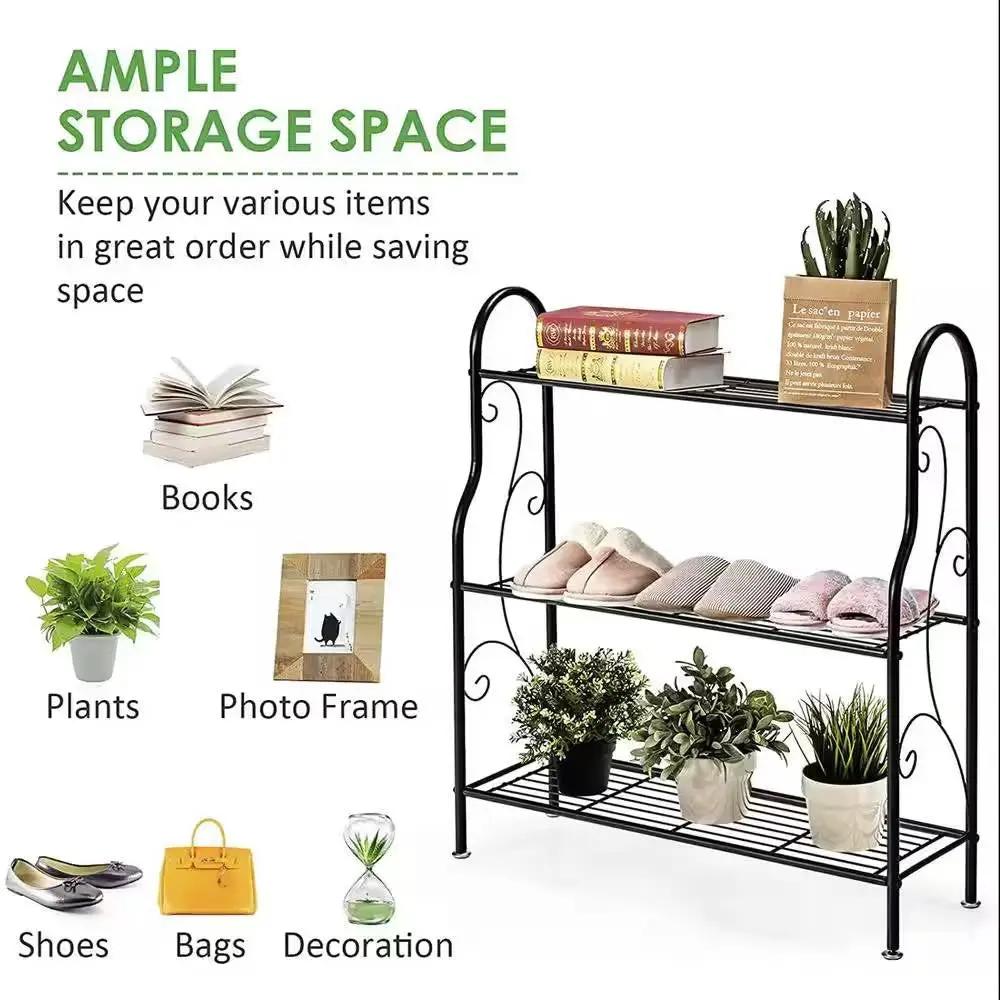Indoor/Outdoor Black Metal 3-Tier Bookcase Plant Stand Shelving Rack by HomePacific