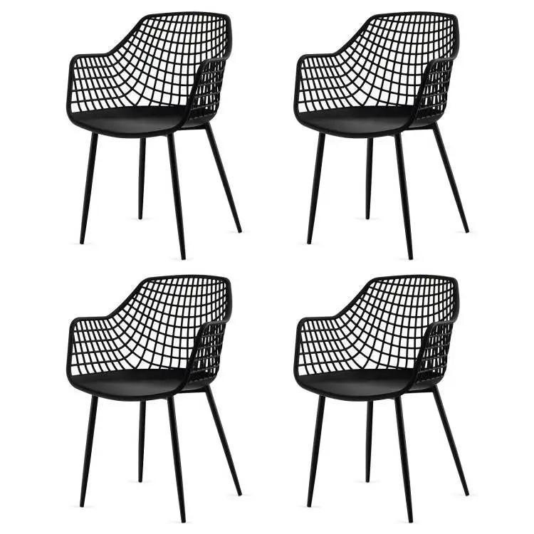Set of 4 Mid-Century Modern Black Mesh Dining Chair with Ergonomic Backrest by HomePacific