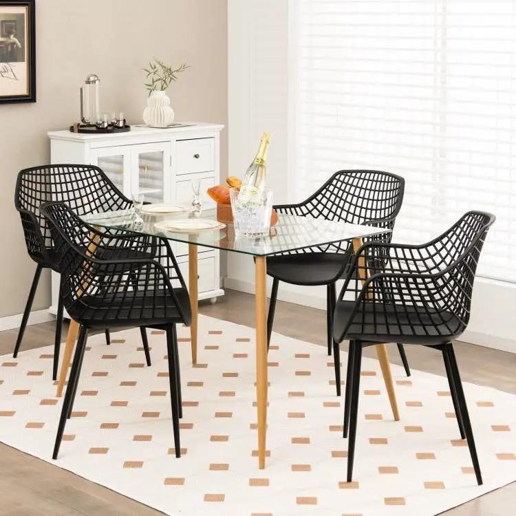 Set of 4 Mid-Century Modern Black Mesh Dining Chair with Ergonomic Backrest by HomePacific