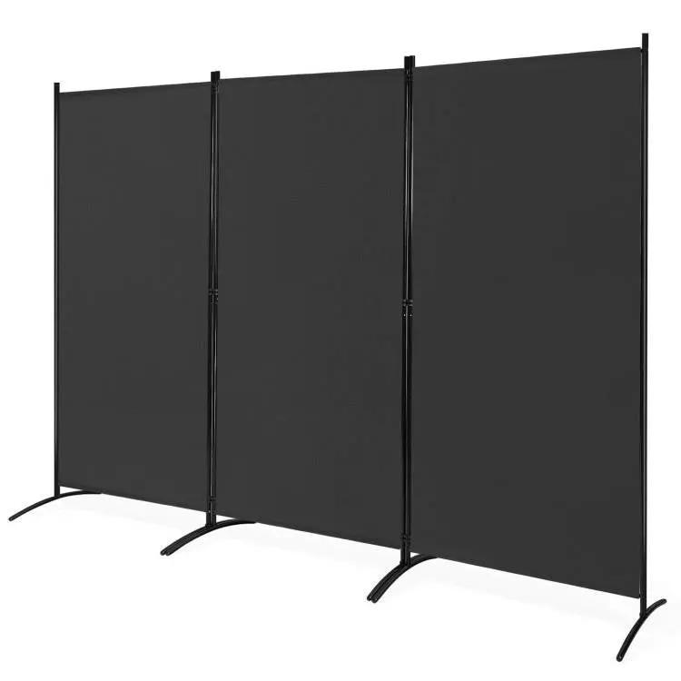 6-Ft Black 3-Panel Room Divider Screen with Steel Base and Heavy Duty Hinges by HomePacific