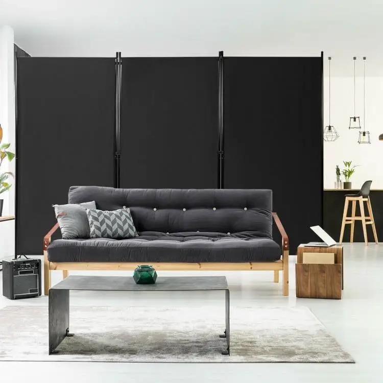6-Ft Black 3-Panel Room Divider Screen with Steel Base and Heavy Duty Hinges by HomePacific