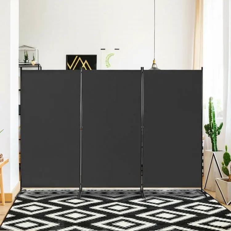 6-Ft Black 3-Panel Room Divider Screen with Steel Base and Heavy Duty Hinges by HomePacific