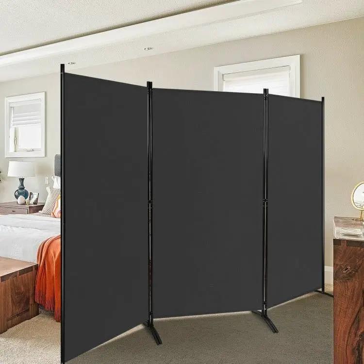 6-Ft Black 3-Panel Room Divider Screen with Steel Base and Heavy Duty Hinges by HomePacific