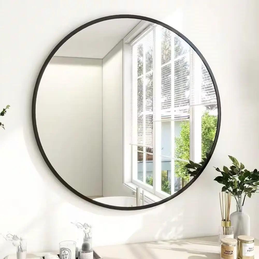 Round 24-inch Circular Bathroom Wall Mirror with Black Frame by HomePacific