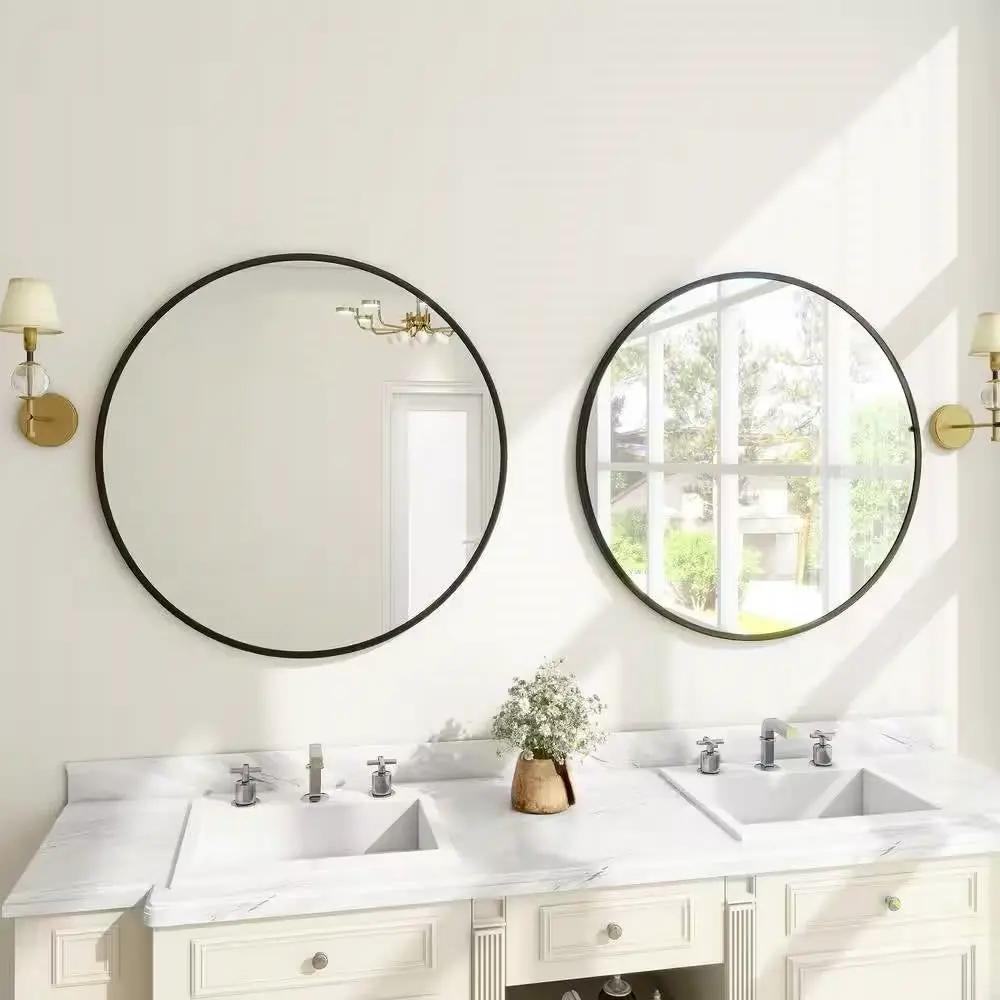 Round 24-inch Circular Bathroom Wall Mirror with Black Frame by HomePacific