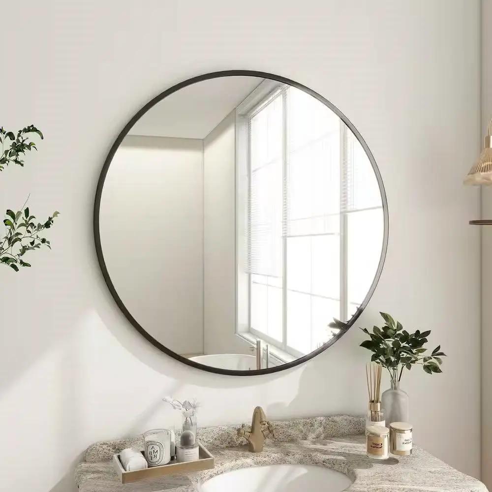 Round 24-inch Circular Bathroom Wall Mirror with Black Frame by HomePacific