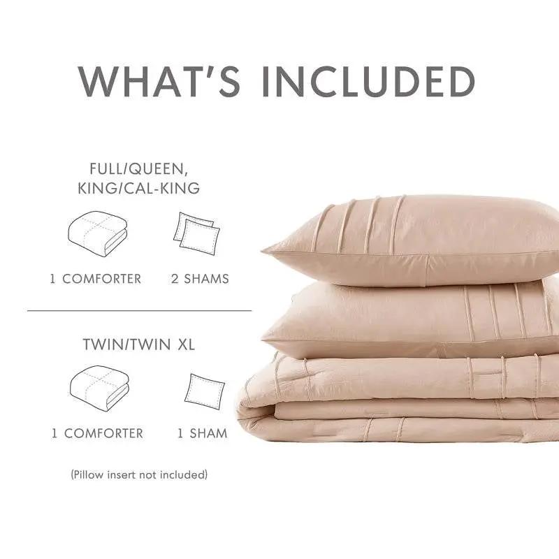 King Size Microfiber Pleated Soft Washed Comforter Set Pink Blush Color by HomePacific